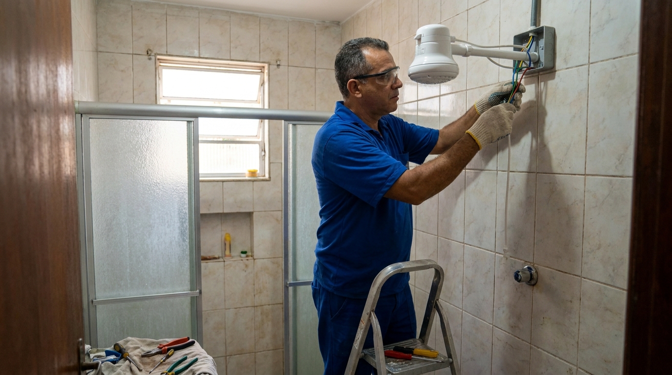 Substituição de Chuveiro Antigo em Palhoça‑SC